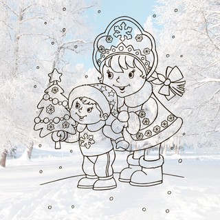 Трафарет снегурочка и мальчик