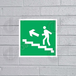 Наклейка «Направление к эвакуационному выходу по лестнице вверх (левосторонний)»