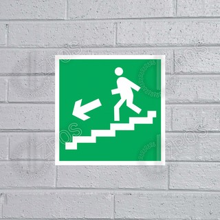 Наклейка «Направление к эвакуационному выходу по лестнице вниз (левосторонний)»