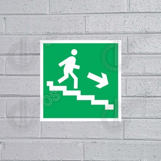 Наклейка «Направление к эвакуационному выходу по лестнице вниз (правосторонний)»